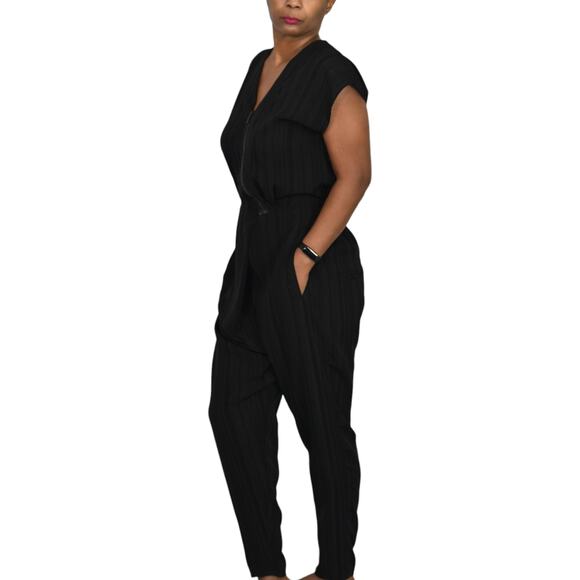 Miriam Ponsa Jumpsuit Black Sheer Asymmetric Zip Relaxed Trouser Size Small - Picture 7 of 15